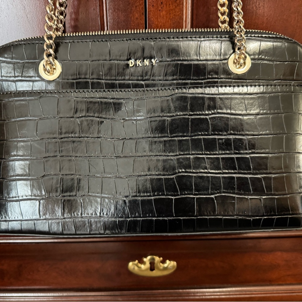 DKNY Black Croc-Embossed Shoulder Bag